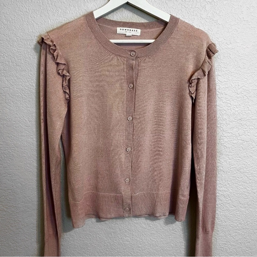 DownEast Pink Button Sweater Women Size S